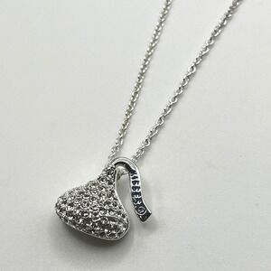 Hershey's Kisses Pave Crystal Pendant Necklace Silver Tone Chain Candycore